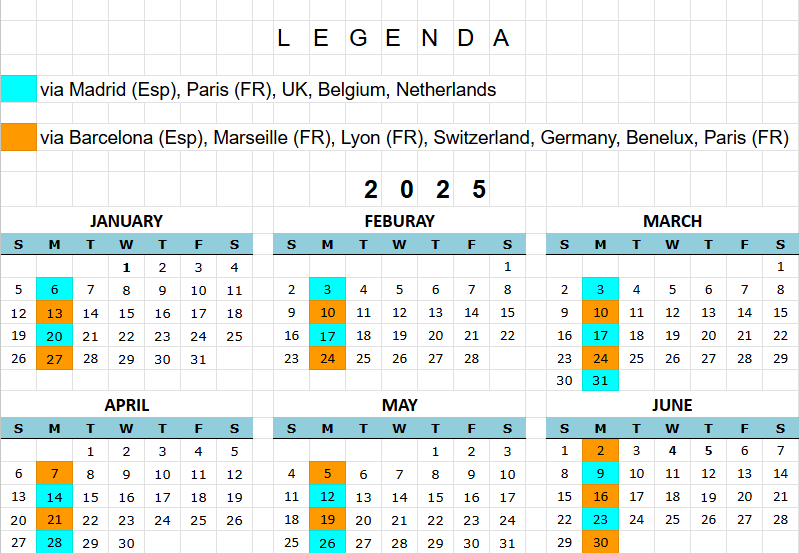 calendario de viagens